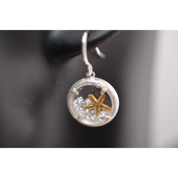 Catherine Weitzman Sterling Silver White Crystal Starfish Earrings - Picture 2 of 3